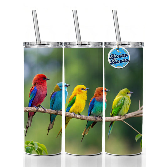 Colorful Birds In A Row Skinny Tumbler 20oz with Straw Insulated Water Bottle Gift