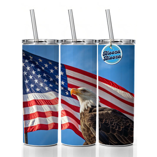 Eagle And American Flag USA United States Patriotic Skinny Tumbler 20oz with Straw Insulated Water Bottle Gift