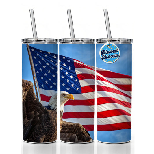 Eagle And American Flag USA United States Skinny Tumbler 20oz with Straw Insulated Water Bottle Gift