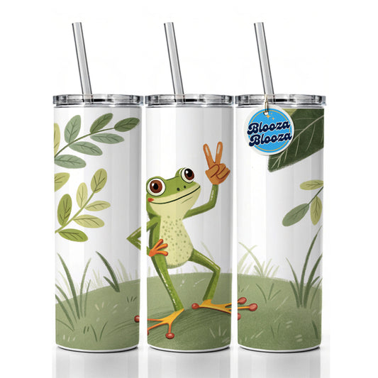 Frog Peace Sign Drawing Funny Skinny Tumbler 20oz with Straw Insulated Water Bottle Gift