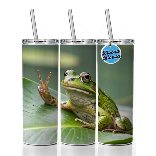 Frog Peace Sign Funny Skinny Tumbler 20oz with Straw Insulated Water Bottle Gift