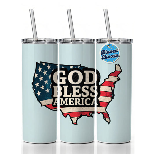 God Bless America Cute USA United States Skinny Tumbler 20oz with Straw Insulated Water Bottle Gift