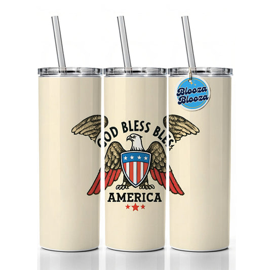 God Bless America Eagle Shield USA United States Skinny Tumbler 20oz with Straw Insulated Water Bottle Gift