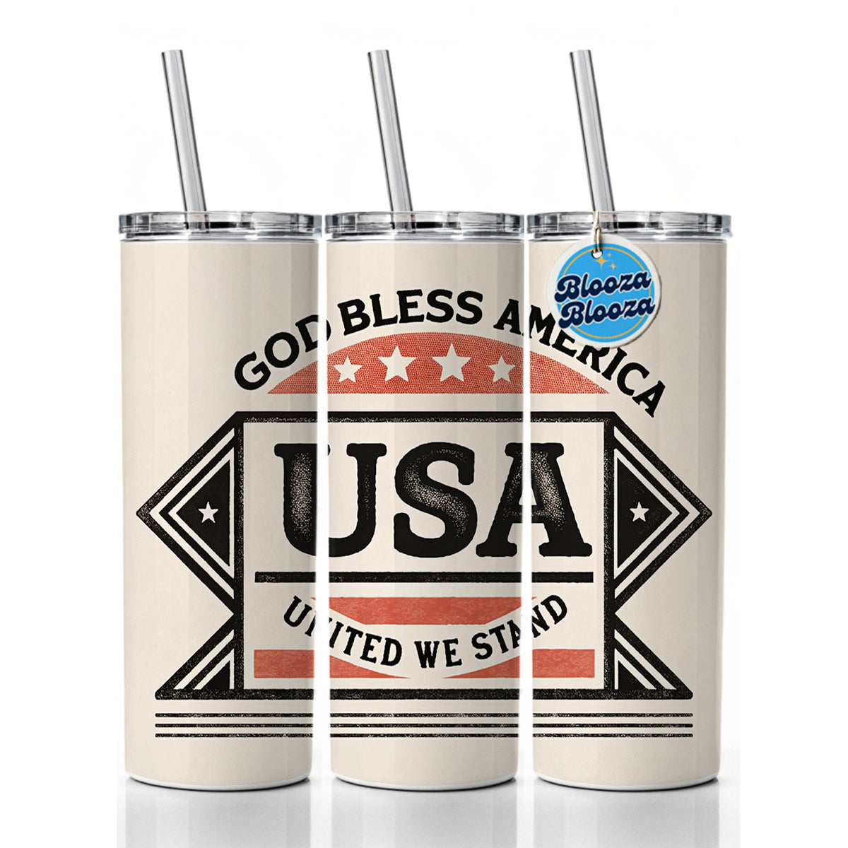 God Bless America USA United We Stand States Skinny Tumbler 20oz with Straw Insulated Water Bottle Gift