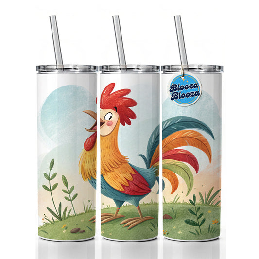 Happy Rooster Skinny Tumbler 20oz with Straw Insulated Water Bottle Gift