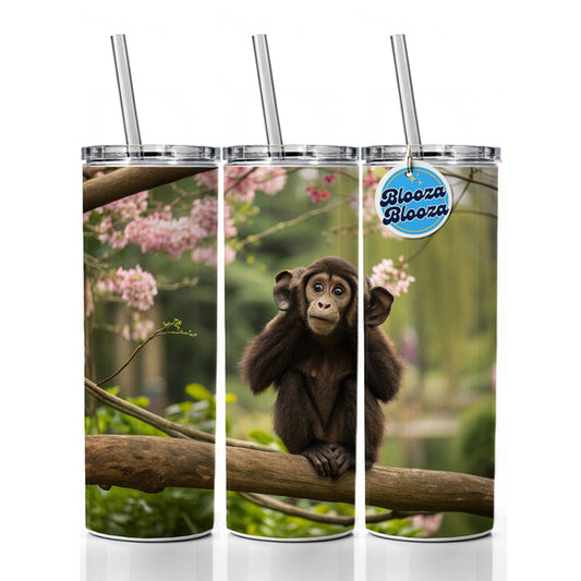 Hear No Evil Cute Monkey Skinny Tumbler 20oz with Straw Insulated Water Bottle Gift