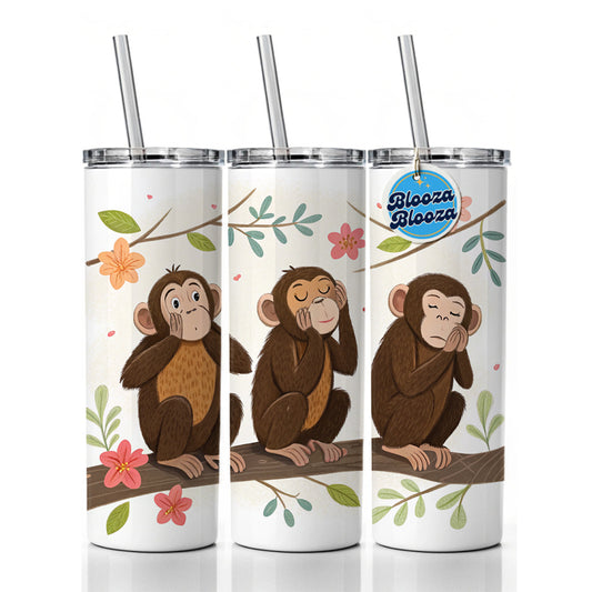 Hear Speak See No Evil Skinny Tumbler 20oz with Straw Insulated Water Bottle Gift