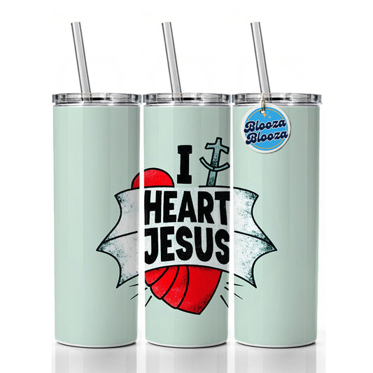 I Heart Jesus Love Skinny Tumbler 20oz with Straw Insulated Water Bottle Gift