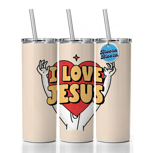 I Love Jesus Skinny Tumbler 20oz with Straw Insulated Water Bottle Gift