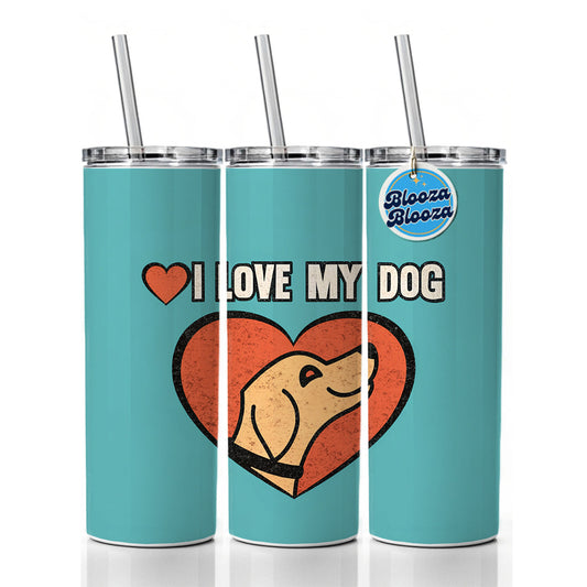 I Love My Dog Blue Skinny Tumbler 20oz with Straw Insulated Water Bottle Gift