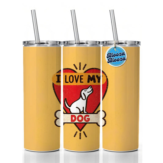 I Love My Dog Heart Skinny Tumbler 20oz with Straw Insulated Water Bottle Gift