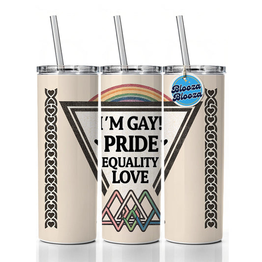 I'm Gay Pride LGBTQ Rainbow Love Skinny Tumbler 20oz with Straw Insulated Water Bottle Gift