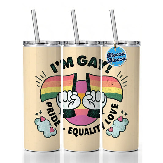 I'm Gay Pride Rainbow LGBTQ Skinny Tumbler 20oz with Straw Insulated Water Bottle Gift