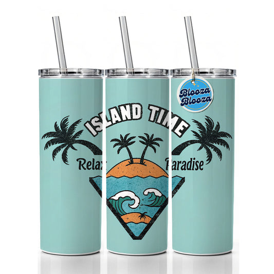 I'm On Island Time Travel Paradise Skinny Tumbler 20oz with Straw Insulated Water Bottle Gift