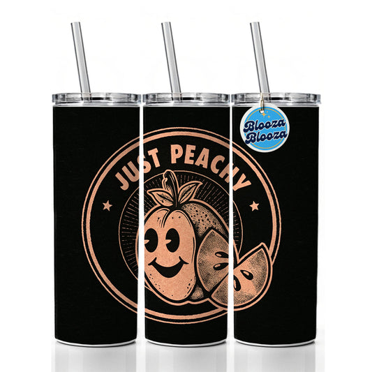 Just Peachy Black Background Skinny Tumbler 20oz with Straw Insulated Water Bottle Gift