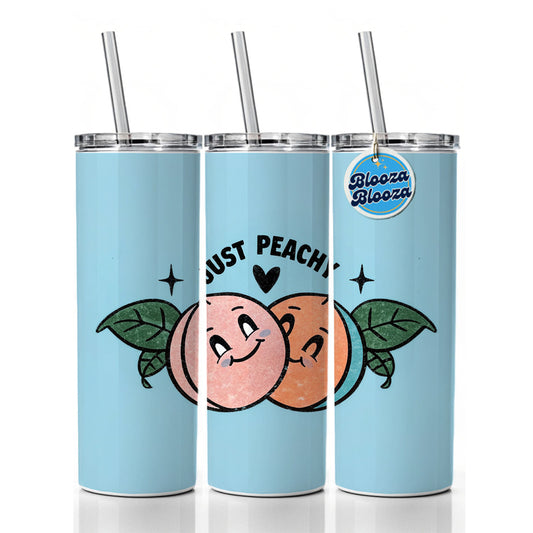Just Peachy Adorable Skinny Tumbler 20oz with Straw Insulated Water Bottle Gift