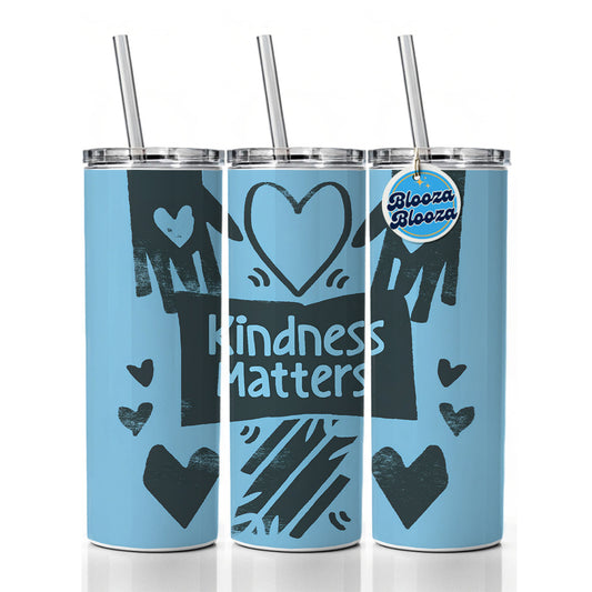 Kindness Matters Black Blue Skinny Tumbler 20oz with Straw Insulated Water Bottle Gift