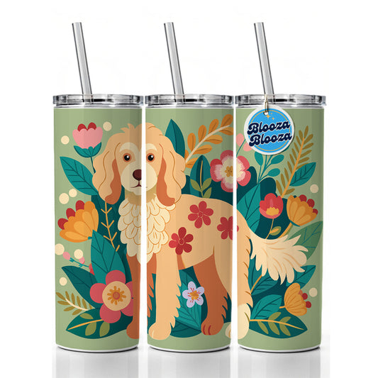 Labradoodle Floral Motif Dog Skinny Tumbler 20oz with Straw Insulated Water Bottle Gift