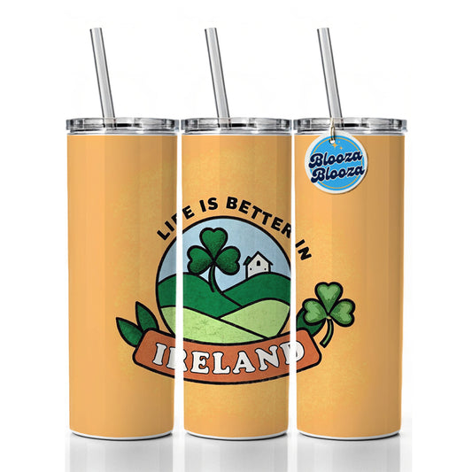 Life Is Better In Ireland Skinny Tumbler 20oz with Straw Insulated Water Bottle Gift