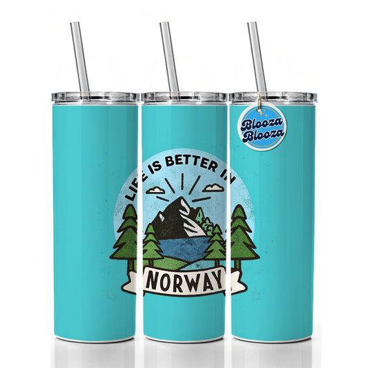 Life Is Better In Norway Skinny Tumbler 20oz with Straw Insulated Water Bottle Gift