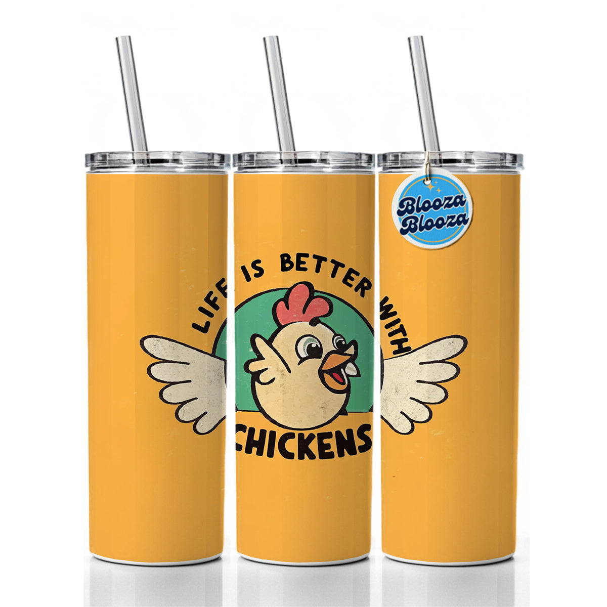 Life Is Better With Chickens Skinny Tumbler 20oz with Straw Insulated Water Bottle Gift