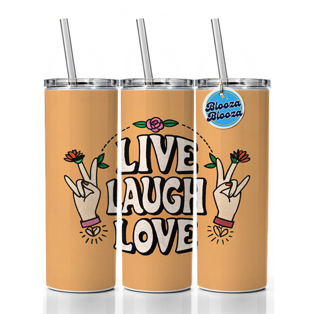 Live Laugh Love Skinny Tumbler 20oz with Straw Insulated Water Bottle Gift