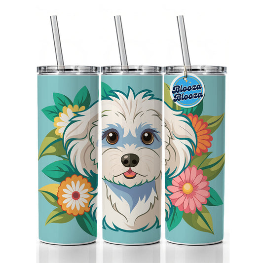Maltipoo Floral Motif Dog Cute Skinny Tumbler 20oz with Straw Insulated Water Bottle Gift