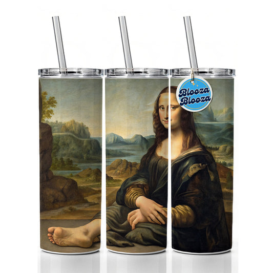 Mona Lisa With Foot Funny Skinny Tumbler 20oz with Straw Insulated Water Bottle Gift