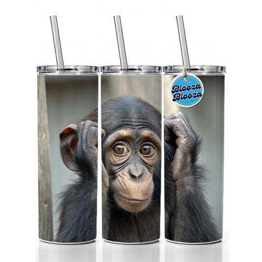 Monkey Adorable Skinny Tumbler 20oz with Straw Insulated Water Bottle Gift