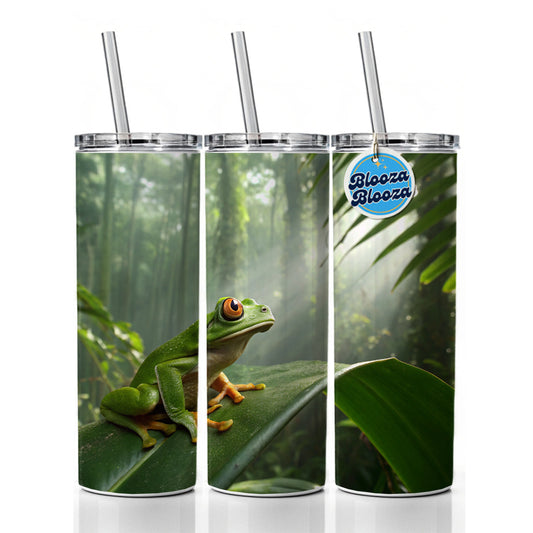 Puerto Rico Frog Cute Skinny Tumbler 20oz with Straw Insulated Water Bottle Gift