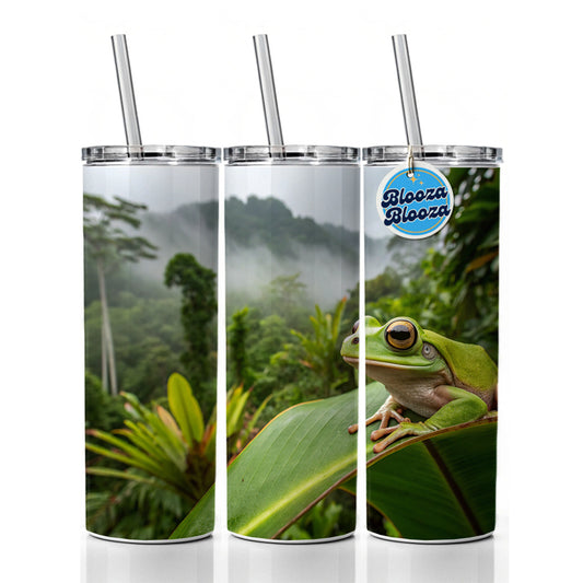 Puerto Rico Frog On Leaf Skinny Tumbler 20oz with Straw Insulated Water Bottle Gift