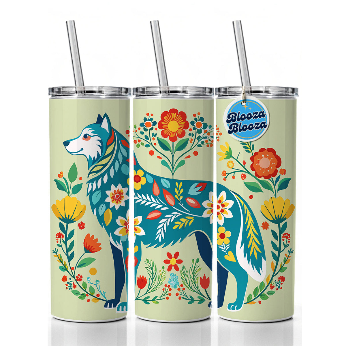 Siberian Retriever Floral Motif Beautiful Dog Skinny Tumbler 20oz with Straw Insulated Water Bottle Gift