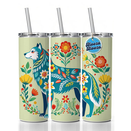Siberian Retriever Floral Motif Beautiful Dog Skinny Tumbler 20oz with Straw Insulated Water Bottle Gift