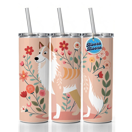 Siberian Retriever Floral Motif Dog Cute Skinny Tumbler 20oz with Straw Insulated Water Bottle Gift