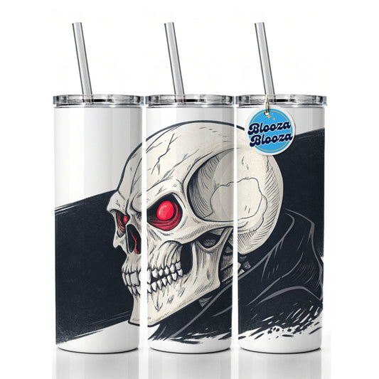 Skull With Red Eyes Menacing Skinny Tumbler 20oz with Straw Insulated Water Bottle Gift