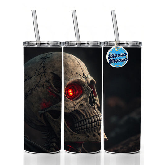 Skull With Red Eyes Skinny Tumbler 20oz with Straw Insulated Water Bottle Gift