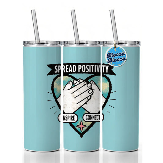 Spread Positivity Blue Skinny Tumbler 20oz with Straw Insulated Water Bottle Gift
