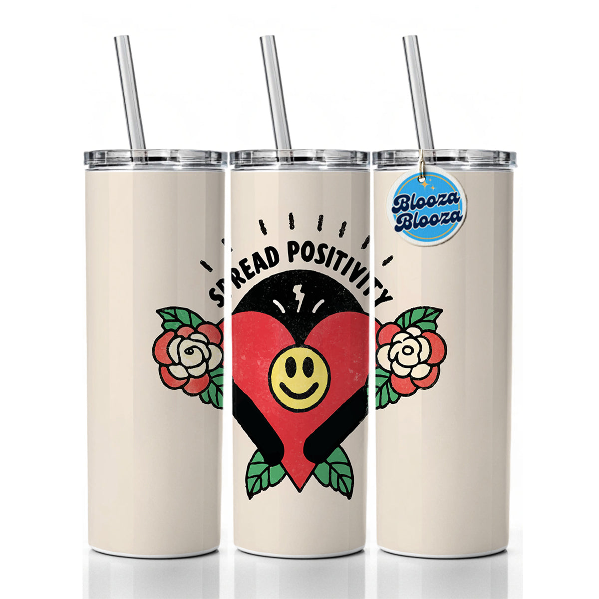 Spread Positivity Cute Skinny Tumbler 20oz with Straw Insulated Water Bottle Gift