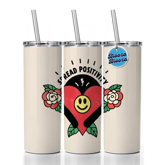 Spread Positivity Cute Skinny Tumbler 20oz with Straw Insulated Water Bottle Gift