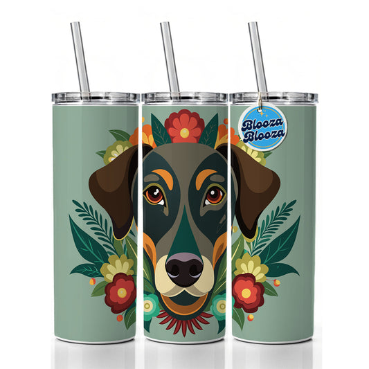 Weimador Head Floral Motif Gray Dog Skinny Tumbler 20oz with Straw Insulated Water Bottle Gift