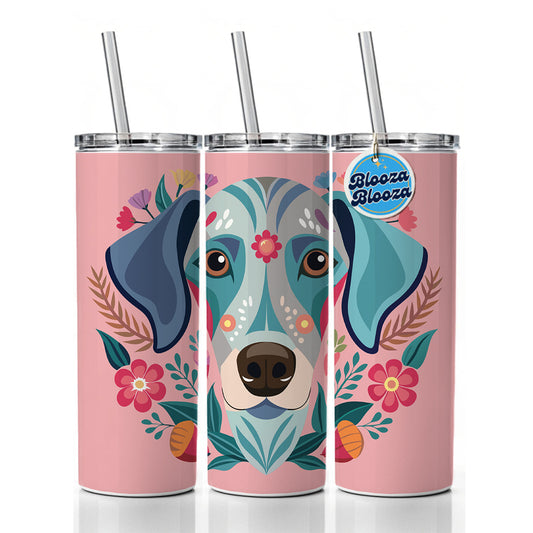 Weimador Head Floral Motif Light Pink Dog Skinny Tumbler 20oz with Straw Insulated Water Bottle Gift