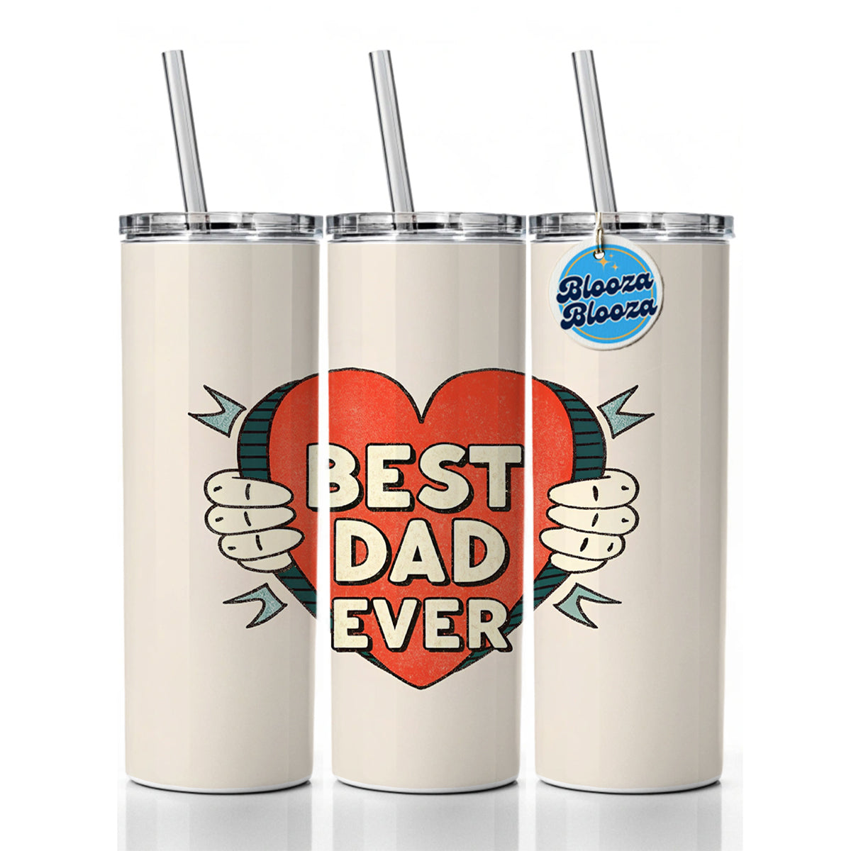 Best Dad Ever Skinny Tumbler 20oz with Straw Insulated Water Bottle Gift