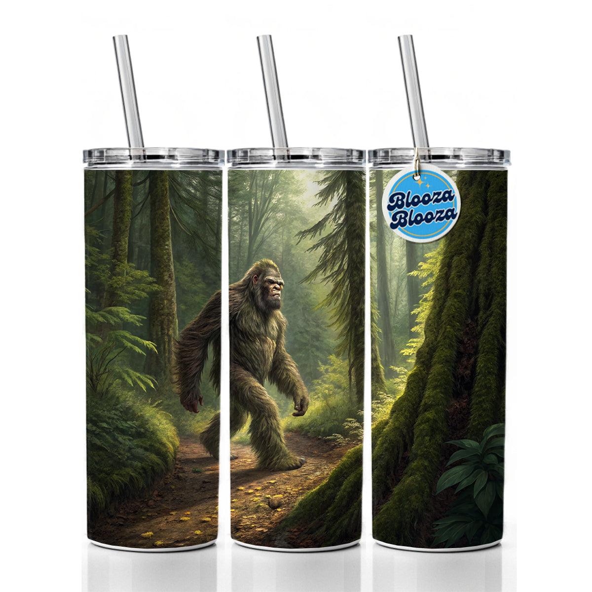 Bigfoot Hiking In Forest Skinny Tumbler 20oz with Straw Insulated Water Bottle Gift