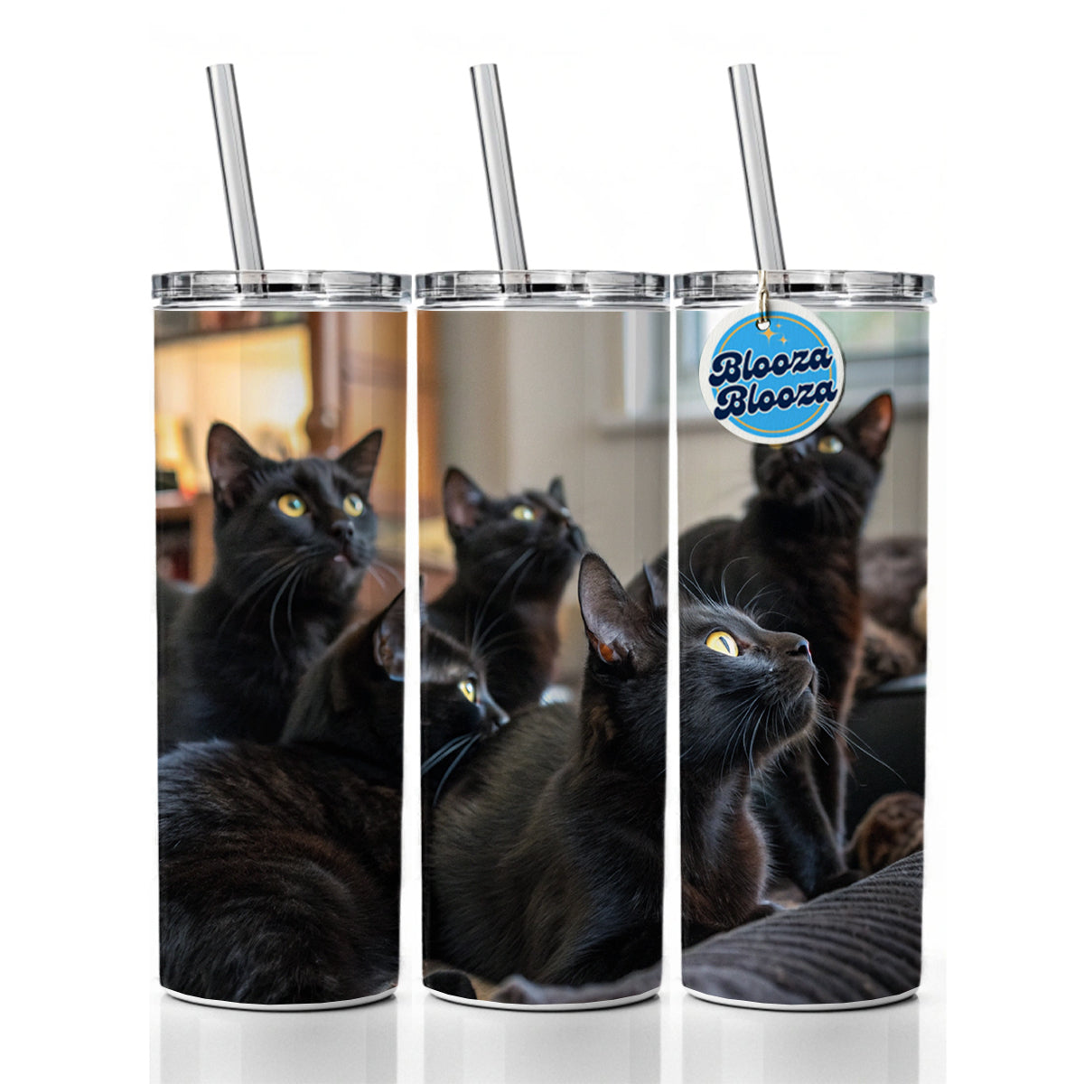 Bunch Of Black Cats Skinny Tumbler 20oz with Straw Insulated Water Bottle Gift