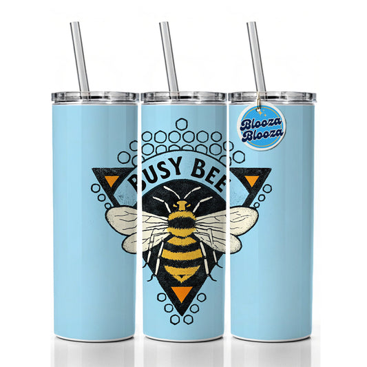 Busy Bee Blue Skinny Tumbler 20oz with Straw Insulated Water Bottle Gift