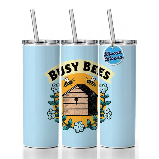Busy Bees Skinny Tumbler 20oz with Straw Insulated Water Bottle Gift