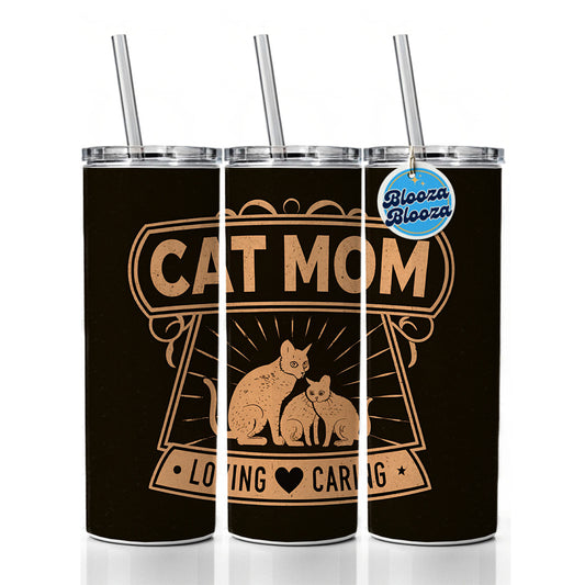 Cat Mom Skinny Tumbler 20oz with Straw Insulated Water Bottle Gift