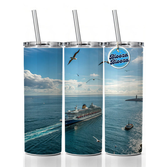 Cruise Ship Ocean Traveling Skinny Tumbler 20oz with Straw Insulated Water Bottle Gift