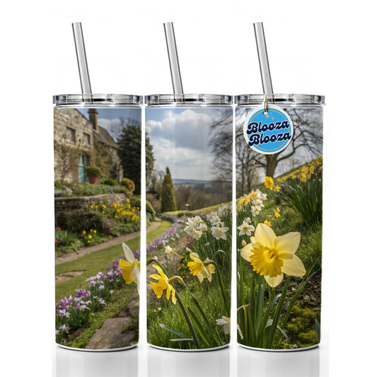 Daffodils Pretty Skinny Tumbler 20oz with Straw Insulated Water Bottle Gift