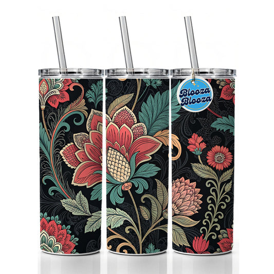 Damask Pretty On Black Skinny Tumbler 20oz with Straw Insulated Water Bottle Gift
